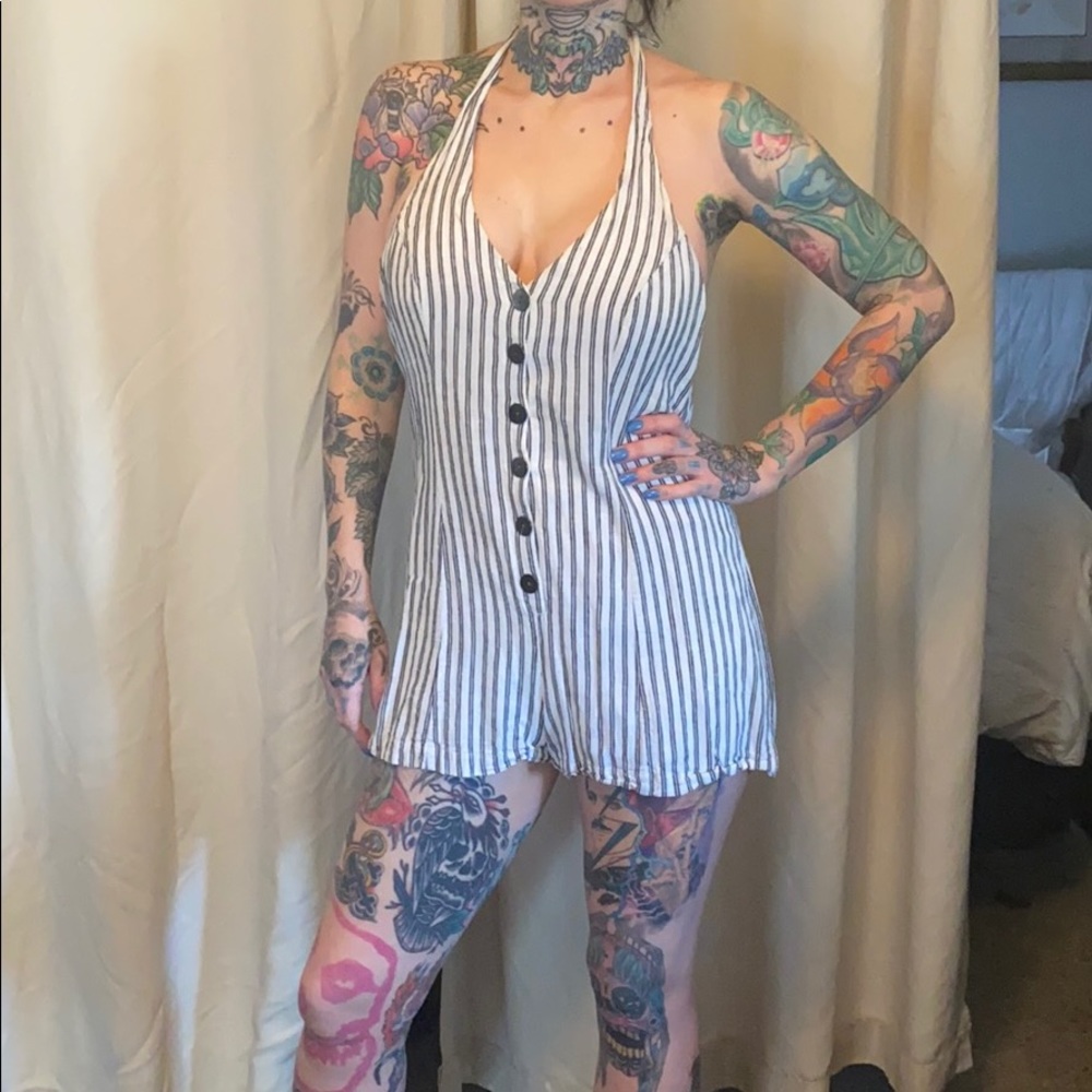 Halter stripped romper